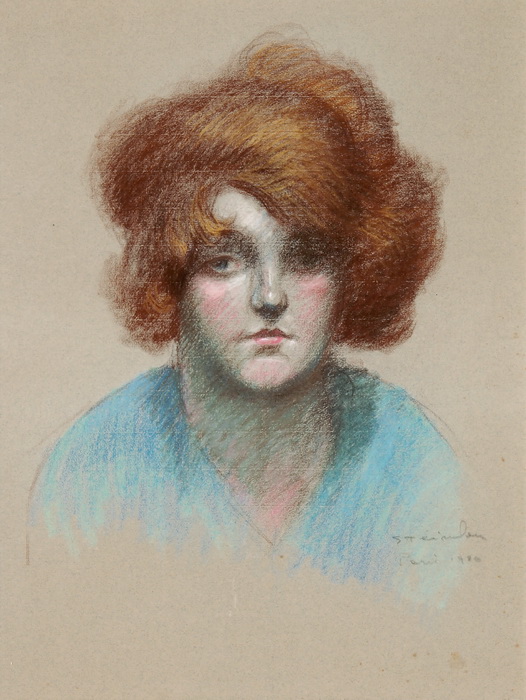 Portrait of woman in blue blouse (1920) – Théophile Steinlen Tablo