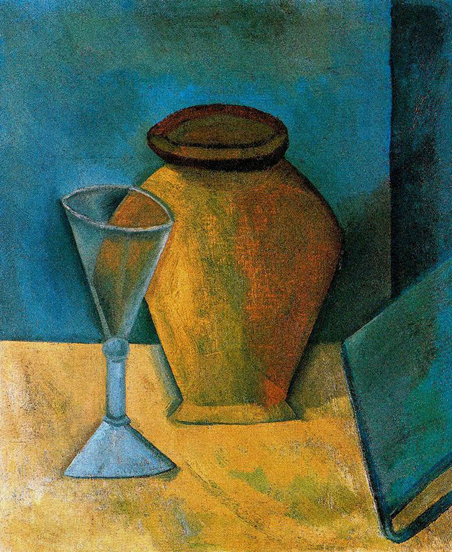 Pot, Glass and Book (1908) - Pablo Picasso Tablo
