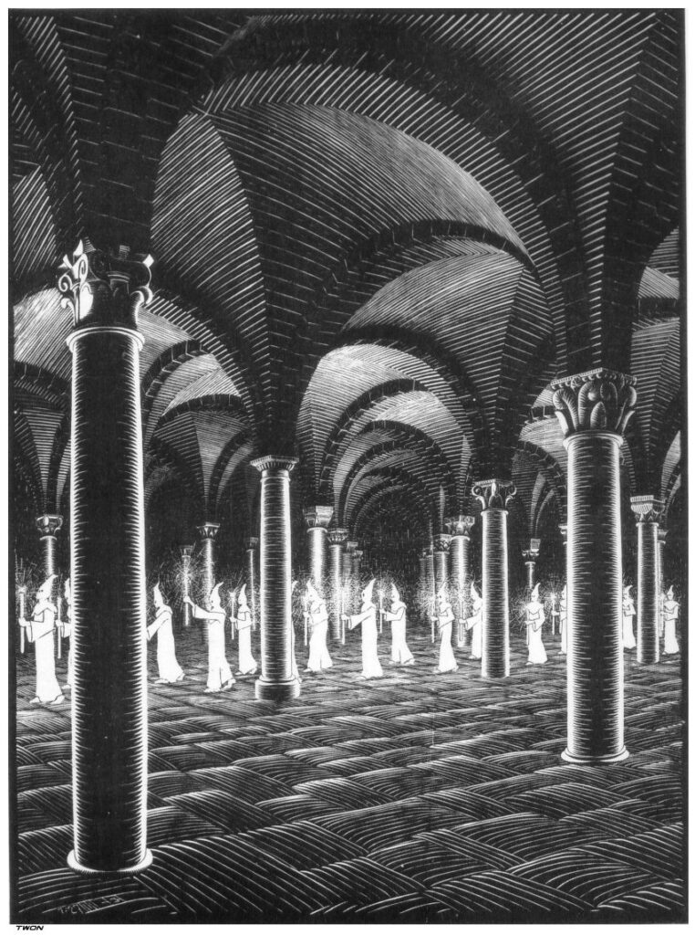 Procession in Crypt (1927) - M. C. Escher Tablo