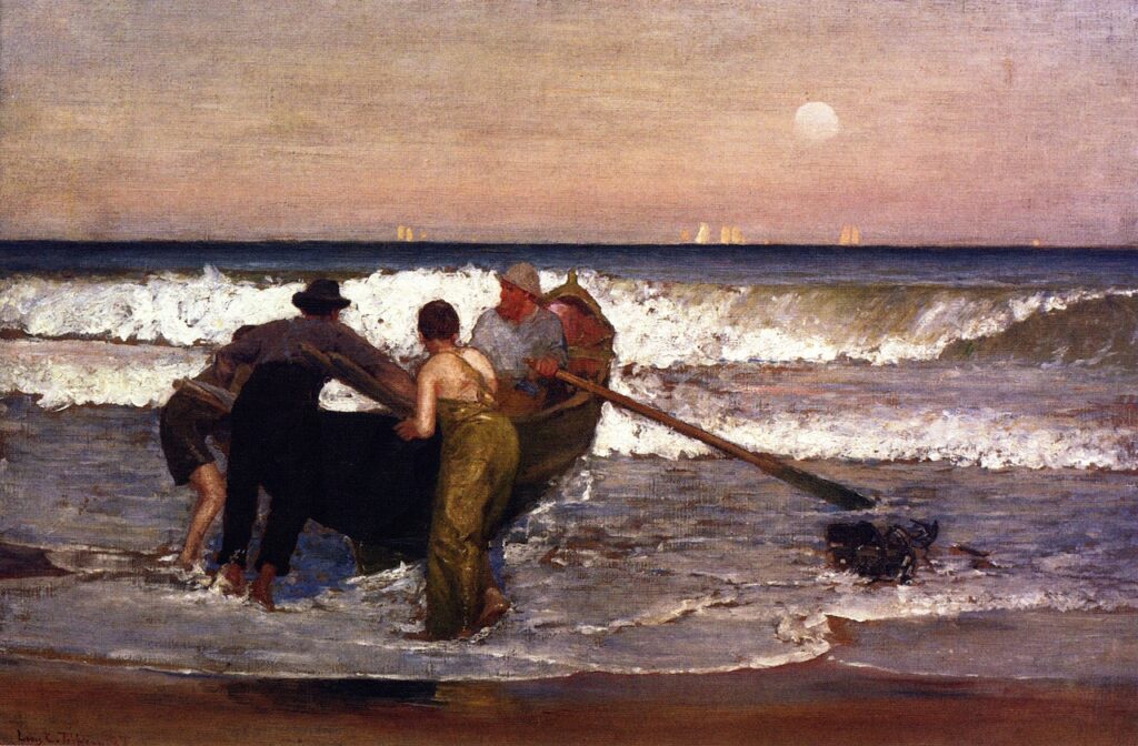 Pushing Off the Boat at Sea Bright, New Jersey (1887) - Louis Comfort Tiffany Tablo