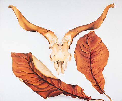 Ram's Skull with Brown Leaves (1936) - Georgia O'Keeffe Tablo