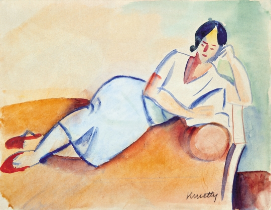 Reading Woman on Sofa - Kmetty János Tablo