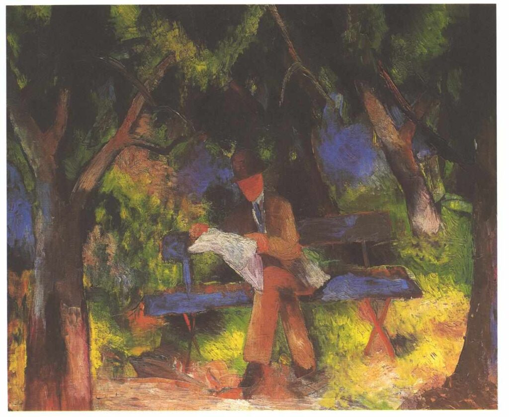 Reading man in park (1914) - August Macke Tablo