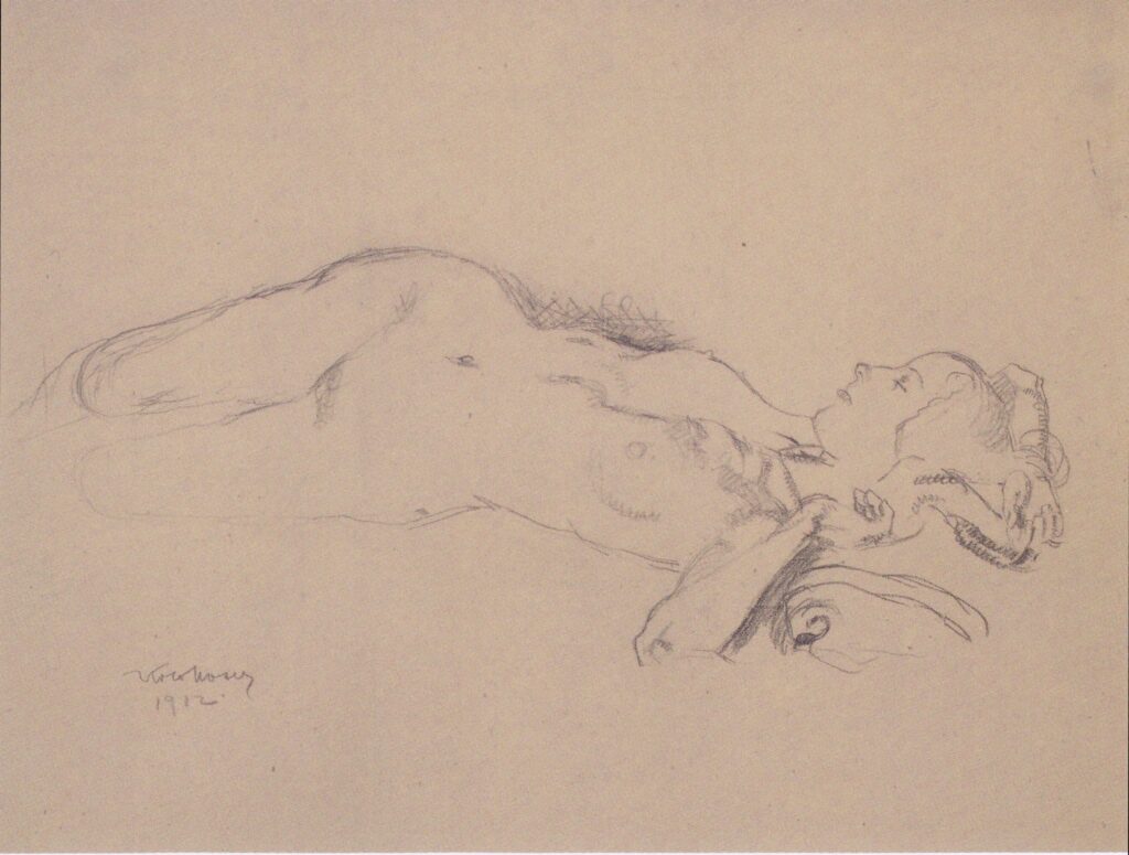 Reclining Female Nude (Mileva Roller) (1912) - Koloman Moser Tablo