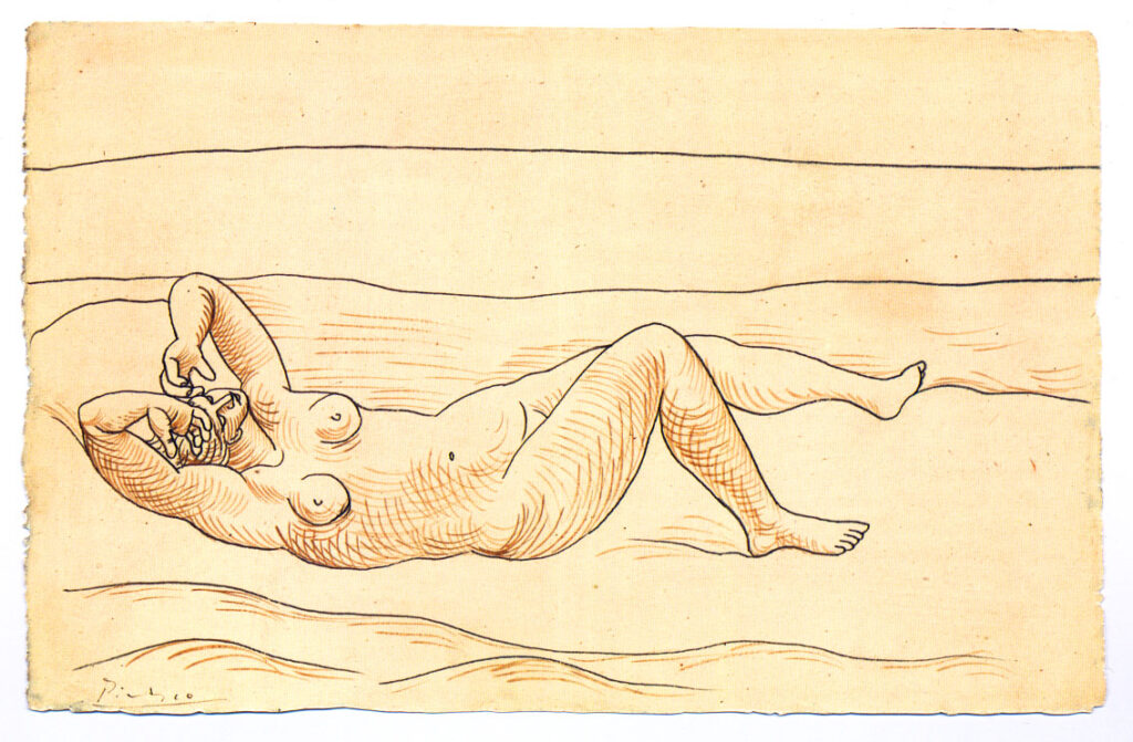 Reclining woman at the seashore (1920) - Pablo Picasso Tablo