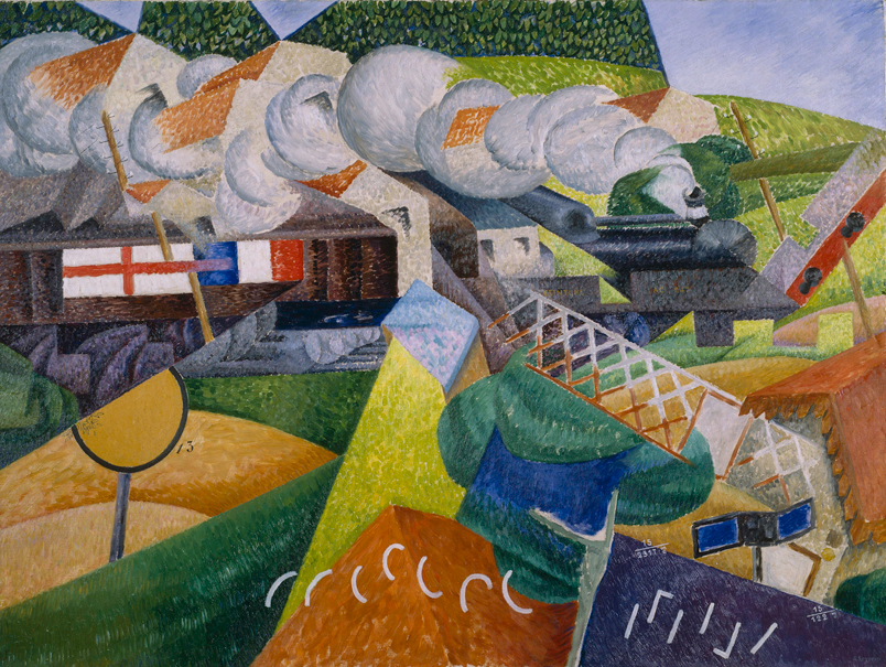 Red Cross Train Passing a Village (1915) - Gino Severini Tablo