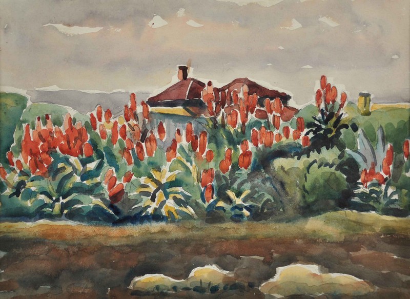Red Hot Poker, Cacti and Rooftop - Dorrit Black Tablo