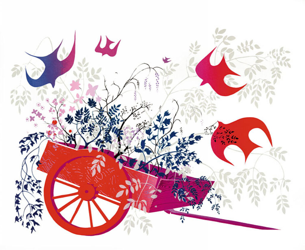 Red Wagon & Foliage - Eyvind Earle Tablo