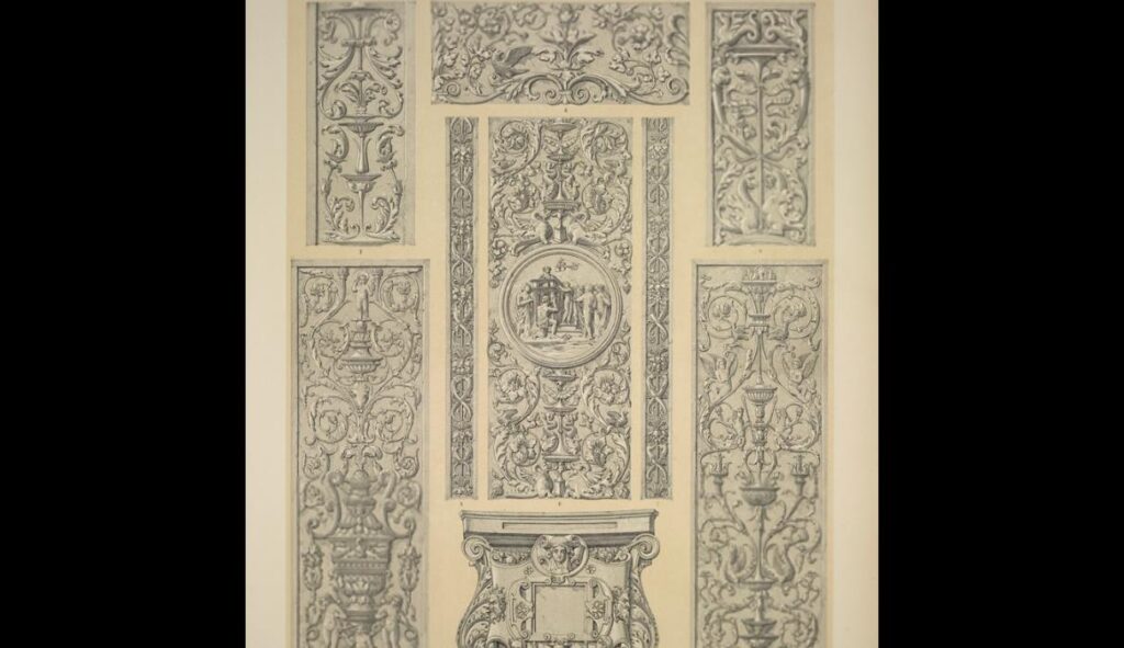 Renaissance Ornament no. 3. Renaissance ornaments in relief, from photographs taken from casts in th - Owen Jones Tablo