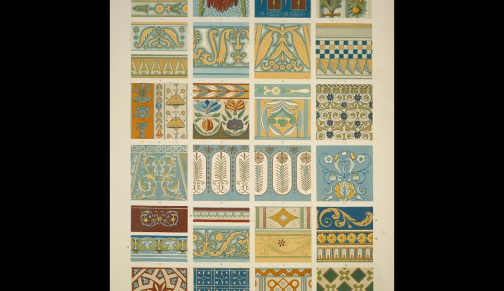 Renaissance Ornament no. 6. Ornaments from pottery at Hotel Cluny and Louvre – Owen Jones Tablo