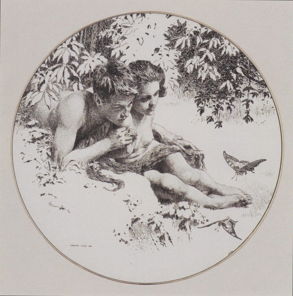 Reproduction template for the middle part of the leaf love for Gerlach's allegories. New Series, Pla (1895) - Koloman Moser Tablo