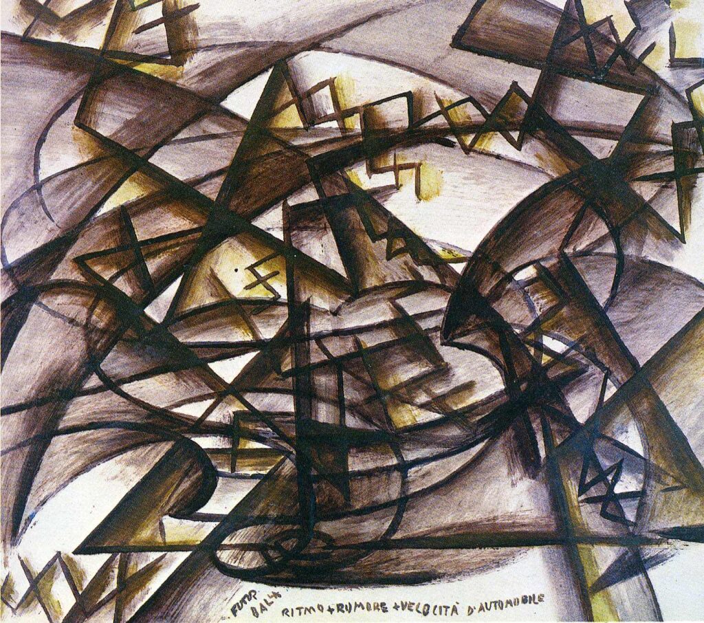 Rhythm + Noise + Speed of Car (1913) – Giacomo Balla Tablo