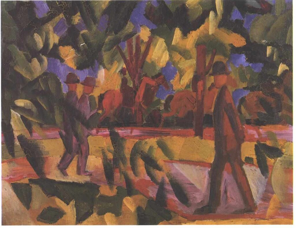 Riders and walkers at a parkway (1914) - August Macke Tablo