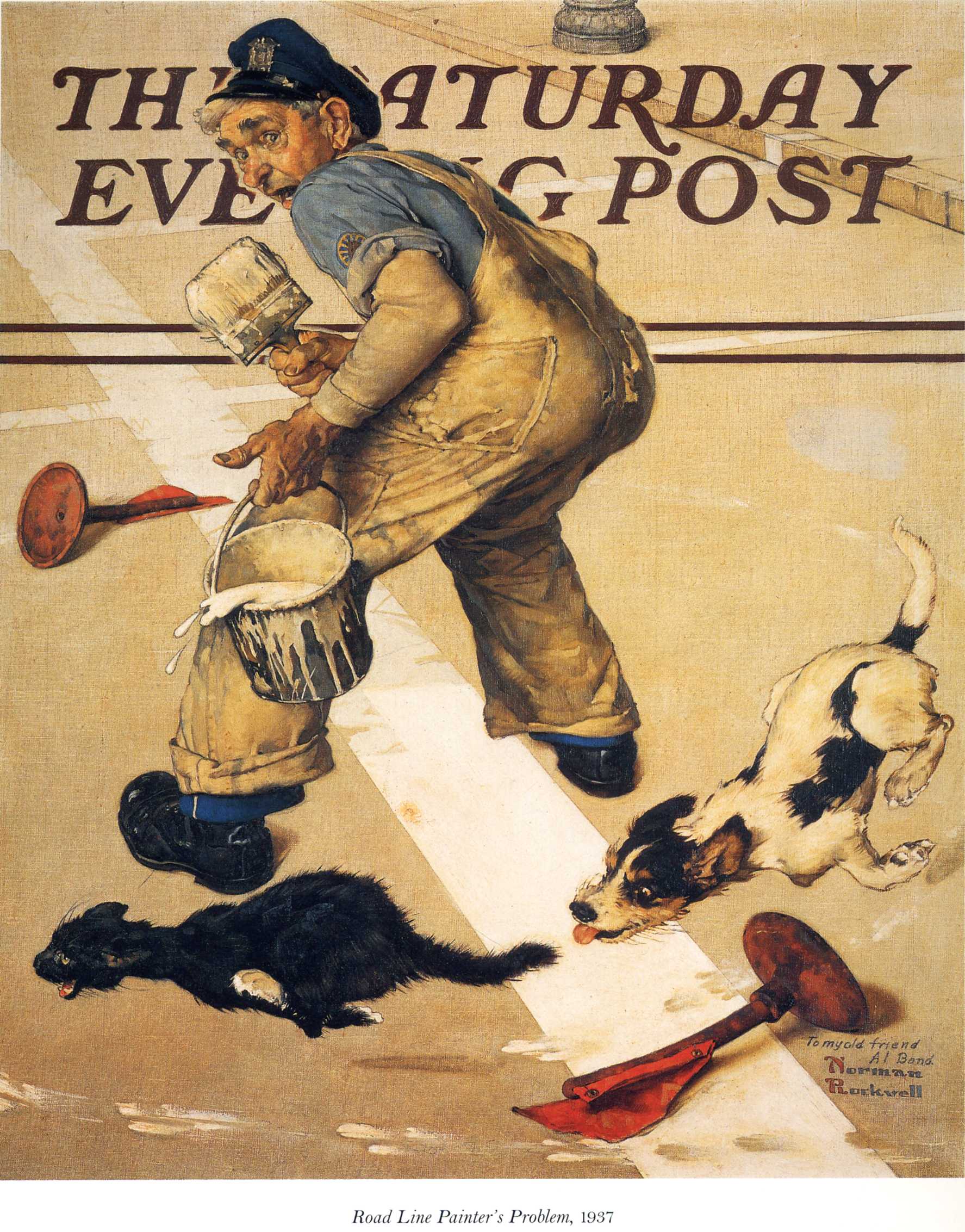 Road Line Painter's Problem (1937) - Norman Rockwell Tablo