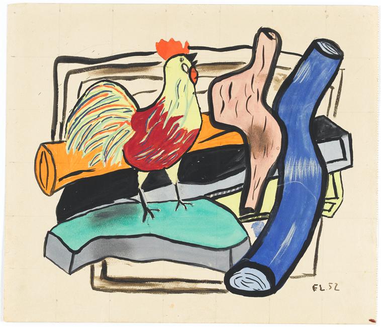 Rooster and logs (1952) - Fernand Léger Tablo