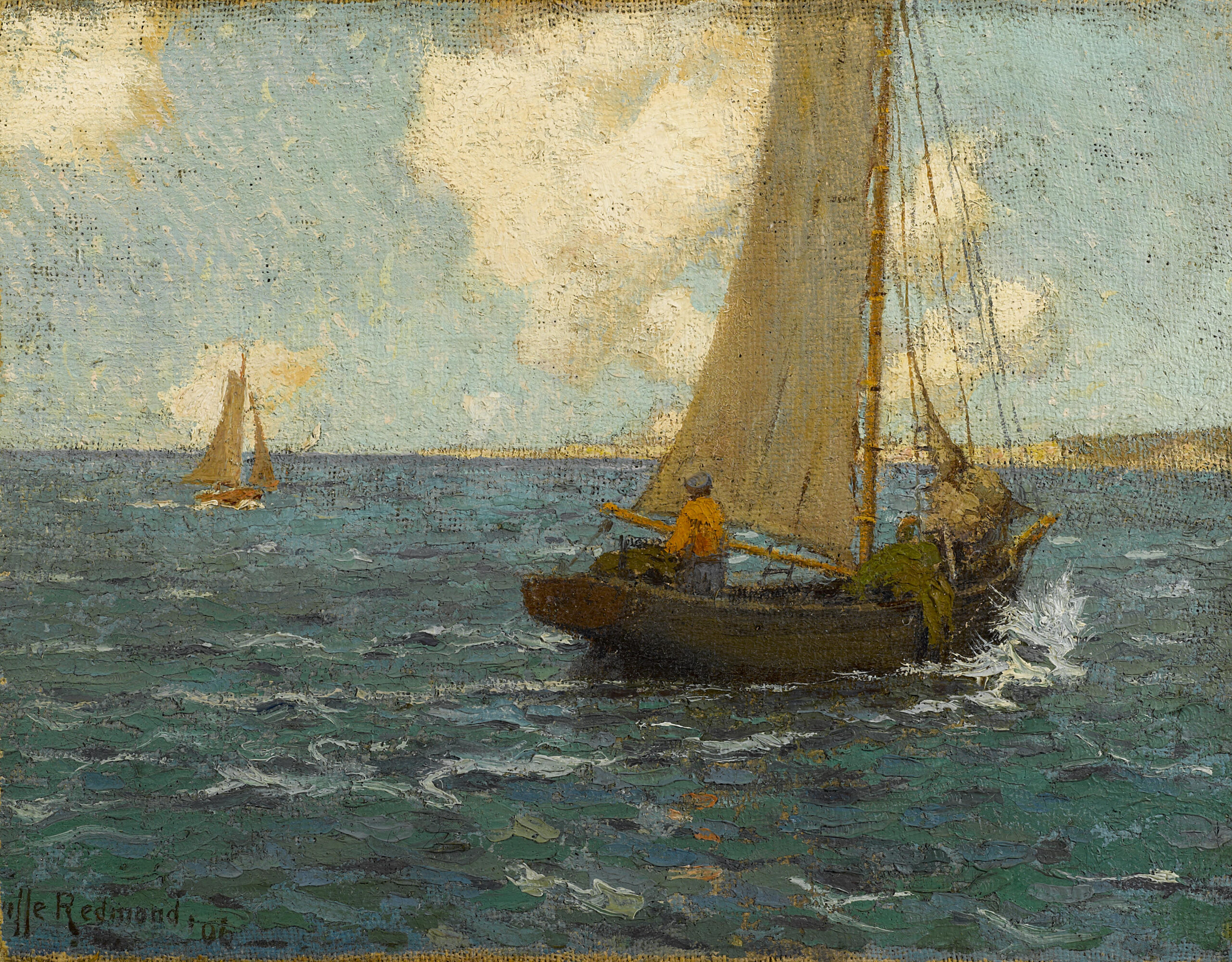 Sailboats on Calm Seas - Granville Redmond Tablo