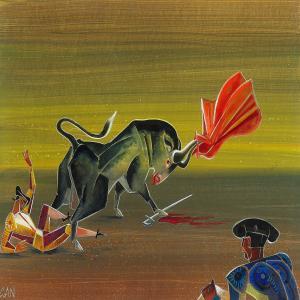 Scene from a Bullfighting Area - Gösta Adrian-Nilsson Tablo