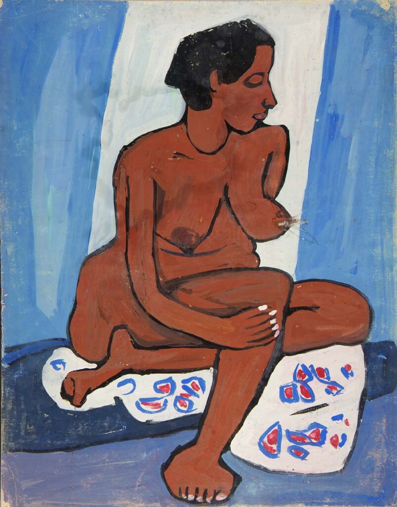 Seated Female Nude with Flowered Drape (1940) - William H. Johnson Tablo