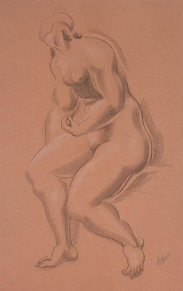 Seated Female Nude with Left Hand on Right Leg (1920) - Olexandr Archipenko Tablo