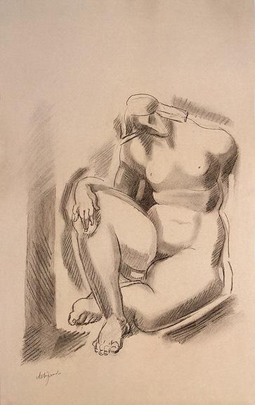 Seated Female Nude with Left Leg Bent (1920) - Olexandr Archipenko Tablo