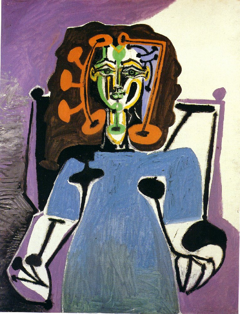 Seated Francoise with blue dress (1949) - Pablo Picasso Tablo