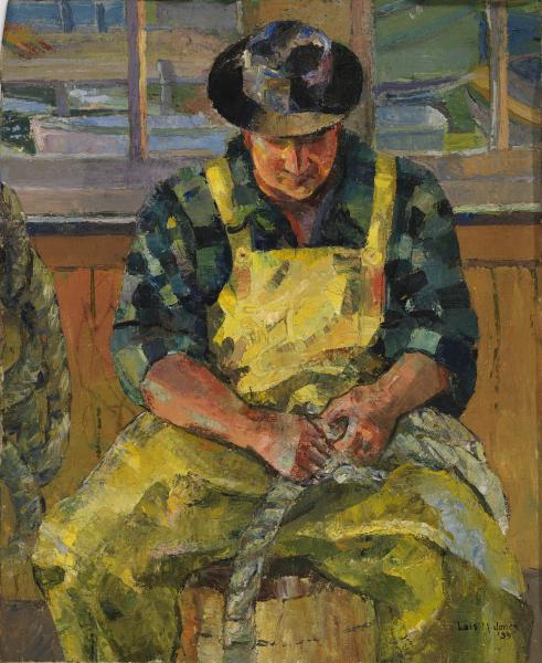 Seated Man in Yellow Overalls (1939) – Lois Mailou Jones Tablo
