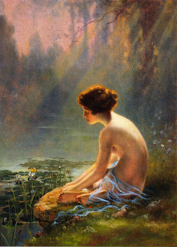 Seated Nude at Lily Pond – Louis Comfort Tiffany Tablo
