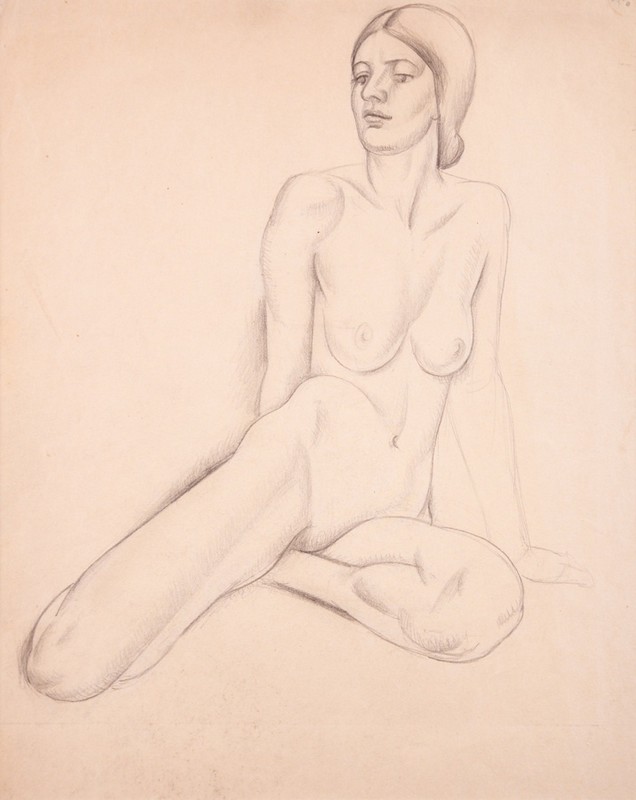 Seated Nude with Hair in Neck Bun (1933) - Dorrit Black Tablo