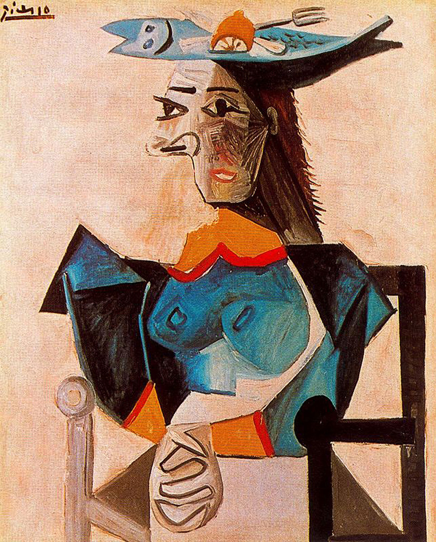 Seated Woman with Fish (1942) - Pablo Picasso Tablo