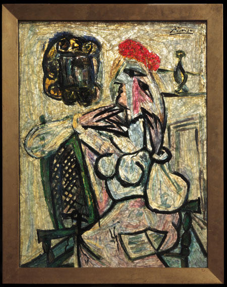 Seated Woman with Red Hat (1954) - Pablo Picasso Tablo