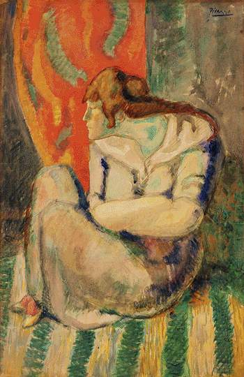 Seated woman on a striped floor (1903) - Pablo Picasso Tablo