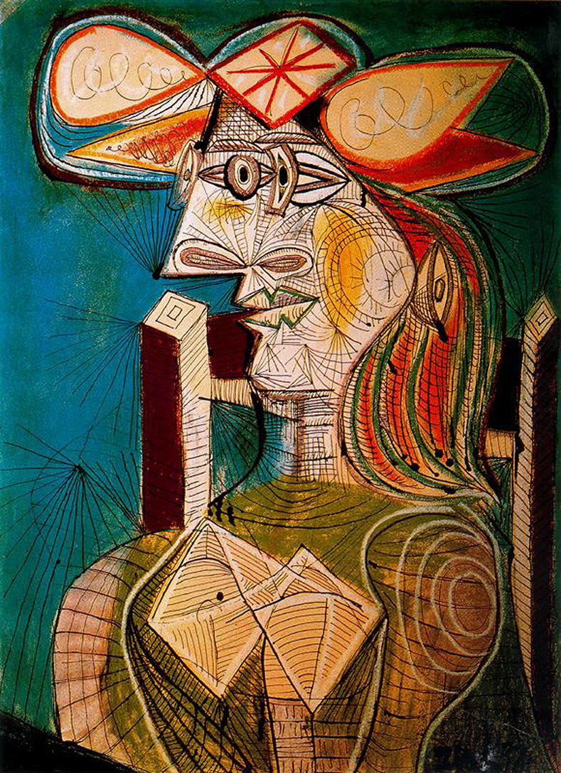 Seated woman on wooden chair (1941) - Pablo Picasso Tablo