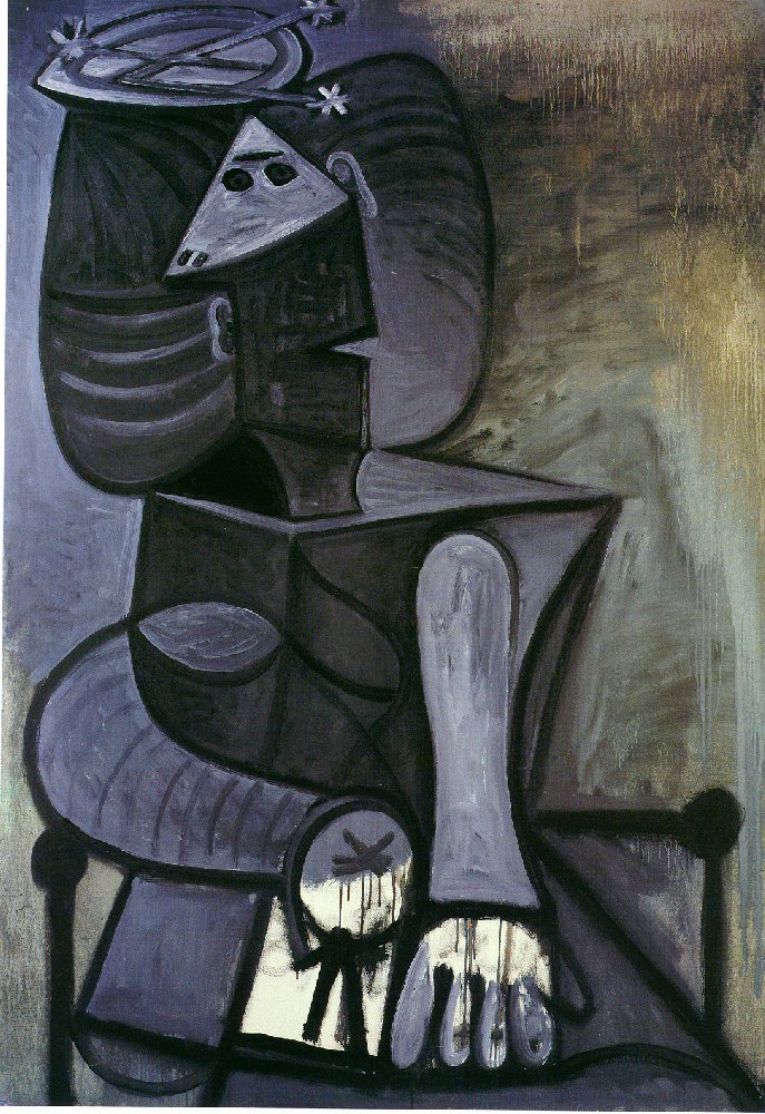 Seated woman with flat hat (1945) - Pablo Picasso Tablo