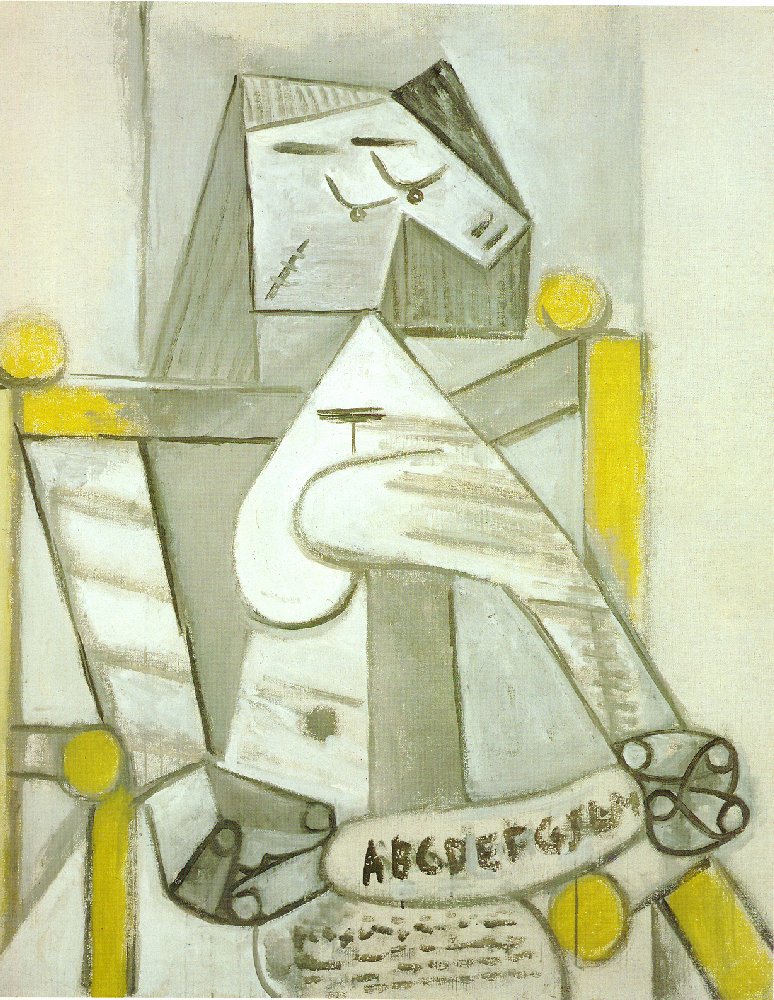 Seated woman with spelling book (1941) - Pablo Picasso Tablo