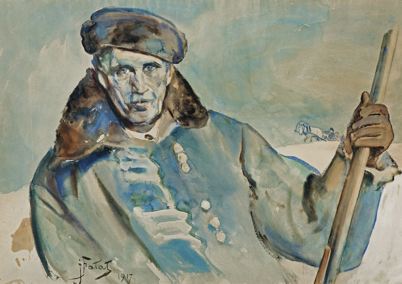 Self Portrait In Winter Coat (1917) - Julian Fałat Tablo