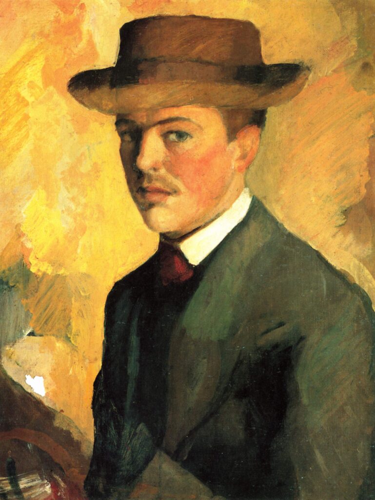 Self Portrait with Hat (1909) - August Macke Tablo