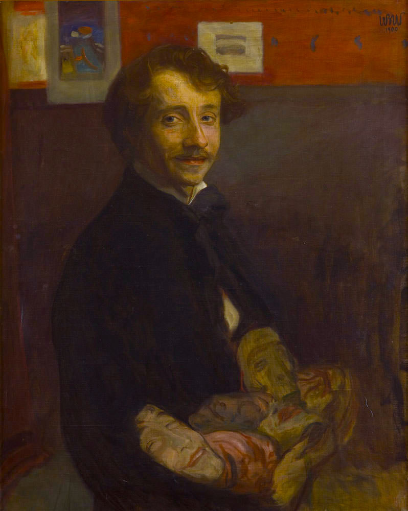 Self Portrait with Masks (1900) - Wojciech Weiss Tablo
