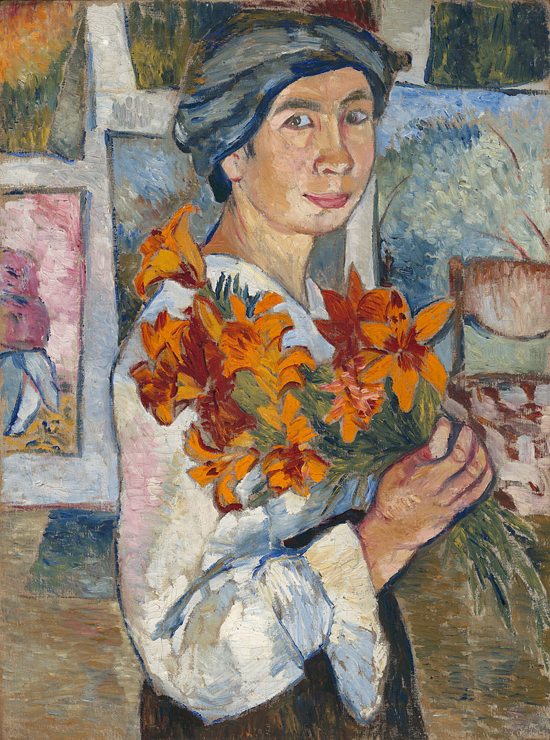 Self Portrait with Yellow Lilies (1907) - Natalia Goncharova Tablo