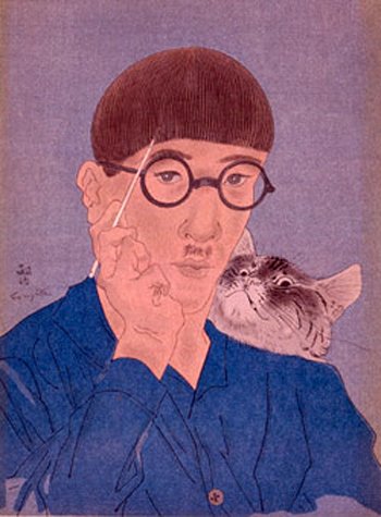 Self Porttrait with a cat (1928) – Tsuguharu Foujita Tablo