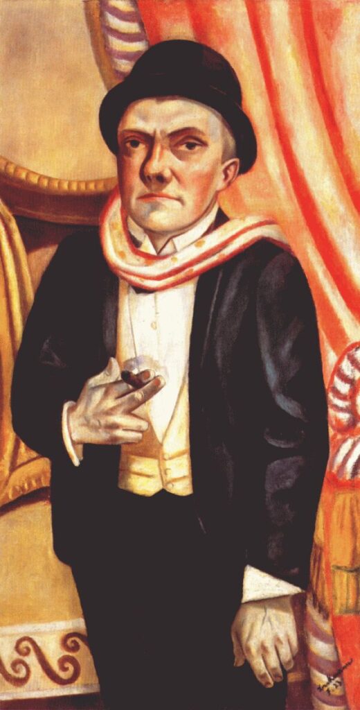 Self portrait in front of red curtain (1923) - Max Beckmann Tablo