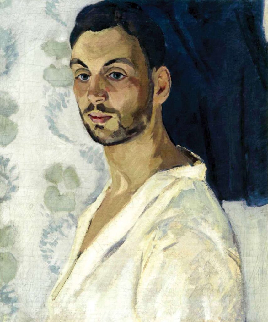 Self portrait on a blue background (1909) - Robert Falk Tablo