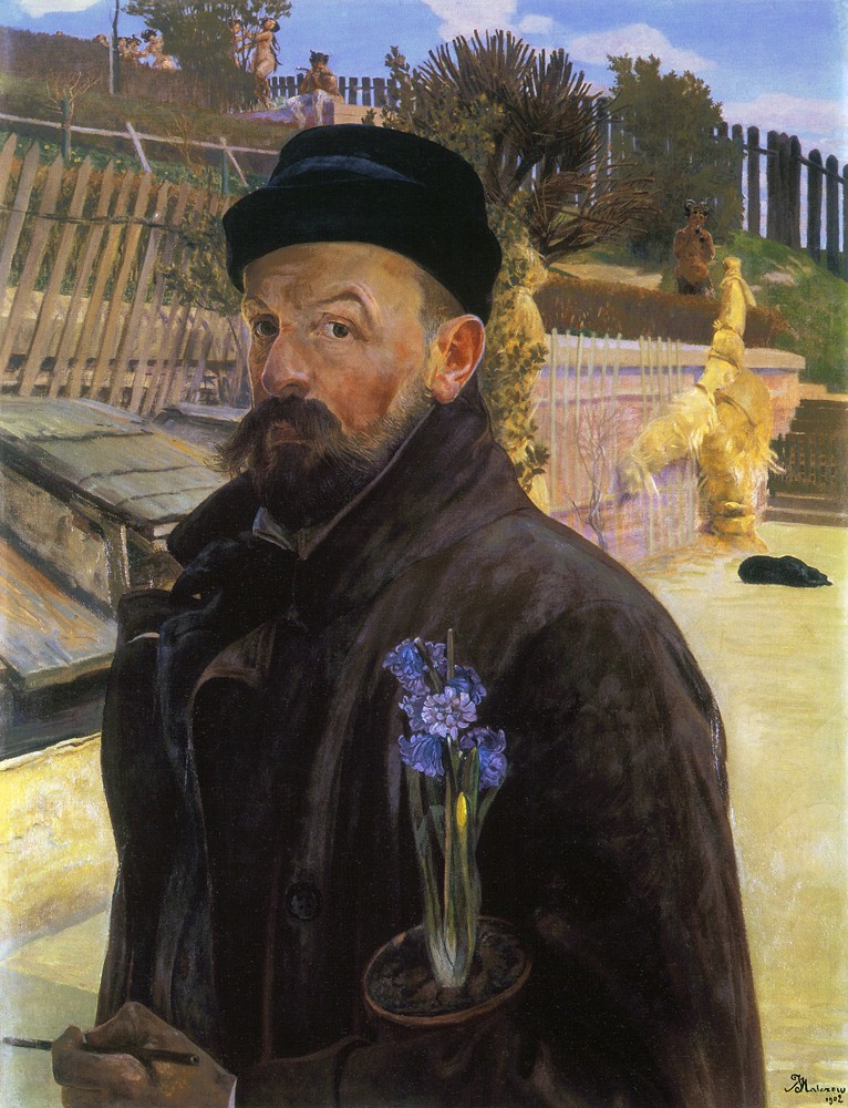 Self portrait with hyacinth - Jacek Malczewski Tablo