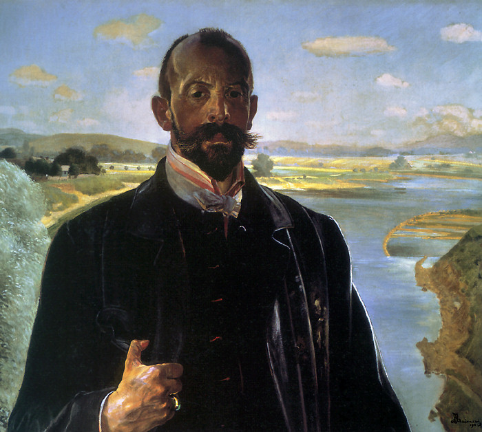 Self portrait, vistula river behind - Jacek Malczewski Tablo