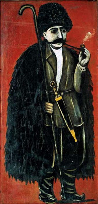 Shepherd in a felt cloak on a red background – Niko Pirosmani Tablo