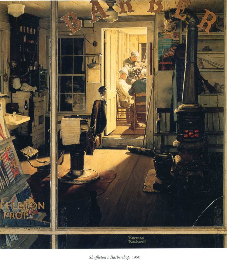 Shuffleton's Barbershop (1950) - Norman Rockwell Tablo