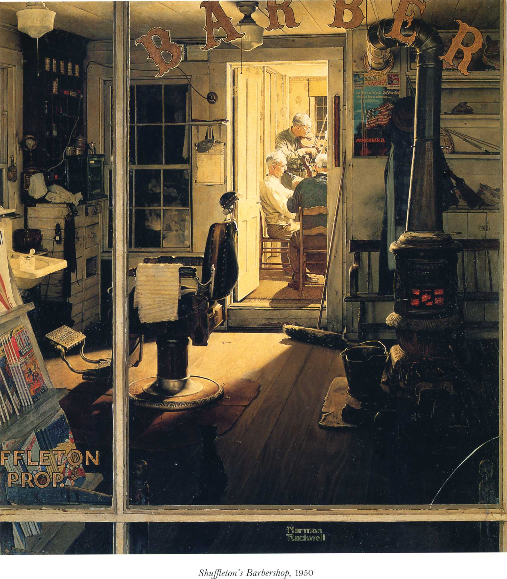 Shuffleton's Barbershop (1950) - Norman Rockwell Tablo