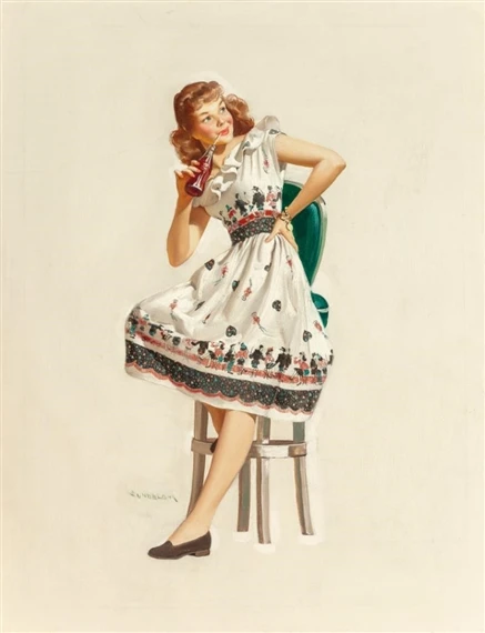 Sipping her Coca Cola, Advertisement - Haddon Sundblom Tablo