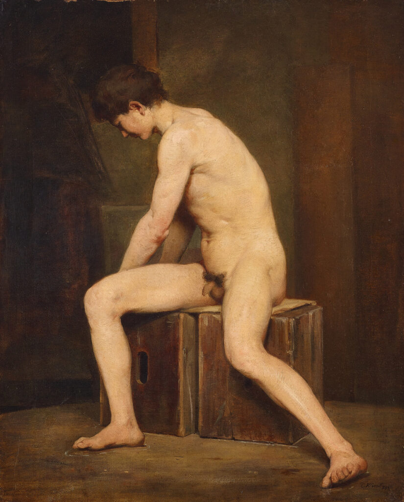 Sitting Nude Man Turned to the Left (1883) - Gustav Klimt Tablo
