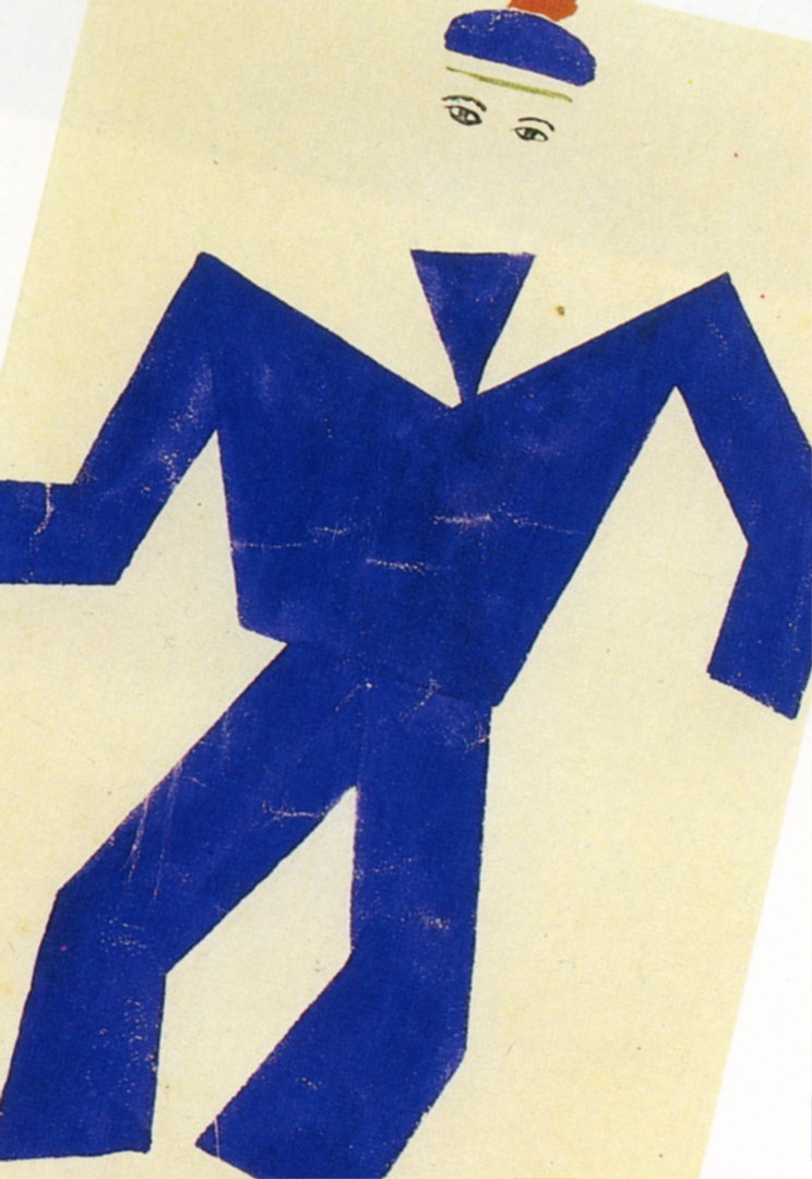 Skating Rink Marine blue and red drawing of costume (1921) - Fernand Léger Tablo