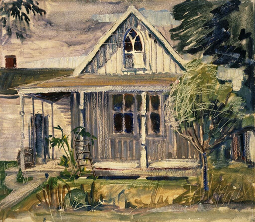 Sketch for house in American Gothic (1930) - Grant Wood Tablo